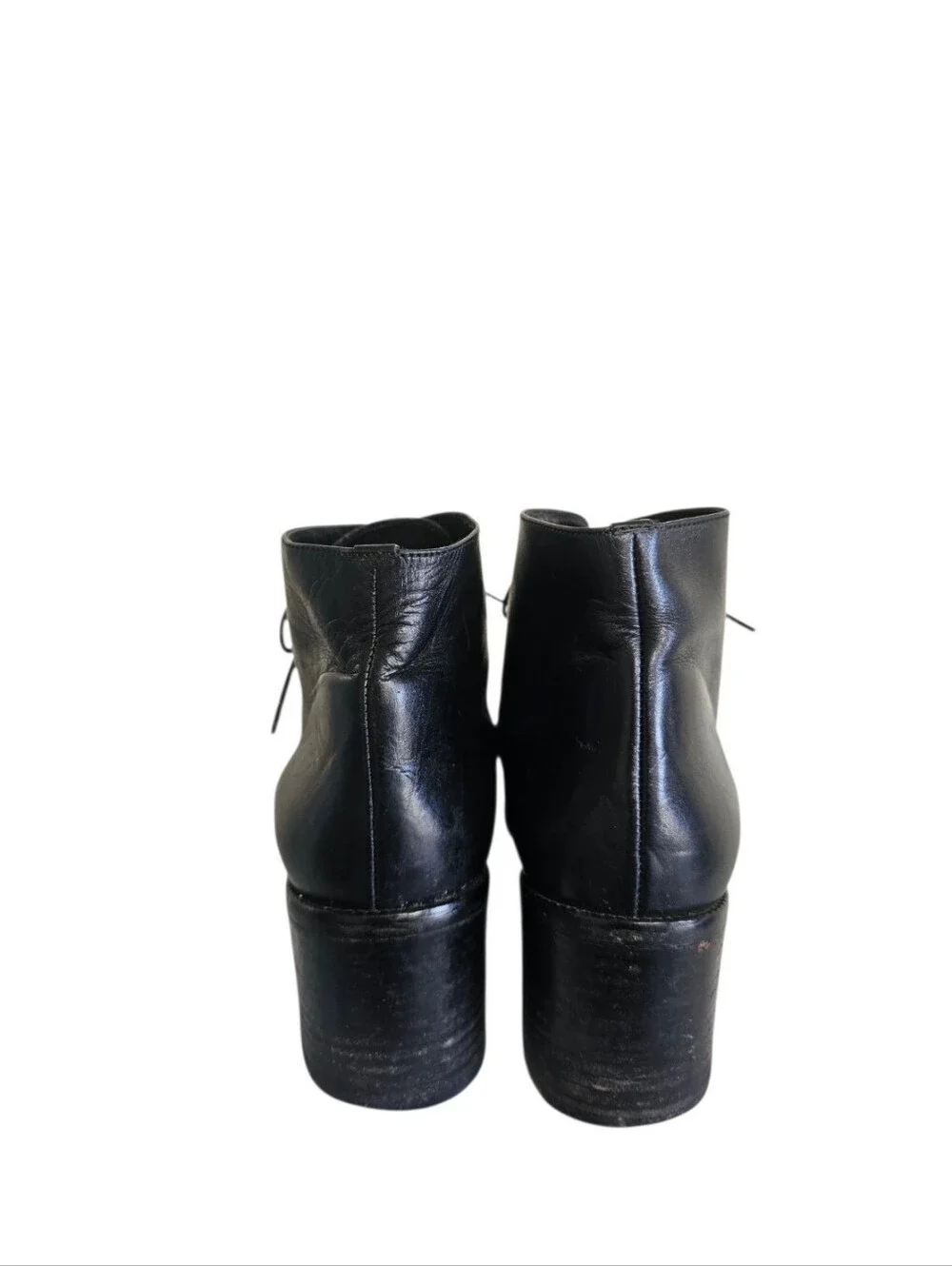 Crew Black Leather Square Toe Block Heel Lace Up Ankle Boots 10M Made In Italy